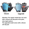 Comparison of Classic and Upgrade gym workout gloves showing differences in grip features.