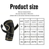 A table showing the sizes of copper knee braces, including total length and various width measurements for M, L, XL, and XXL.