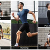 A collage showing men performing various fitness activities including workout, running, cycling, and playing basketball.