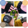 A black silicone wrist hydration bottle shown being adjusted and used for convenient drinking.