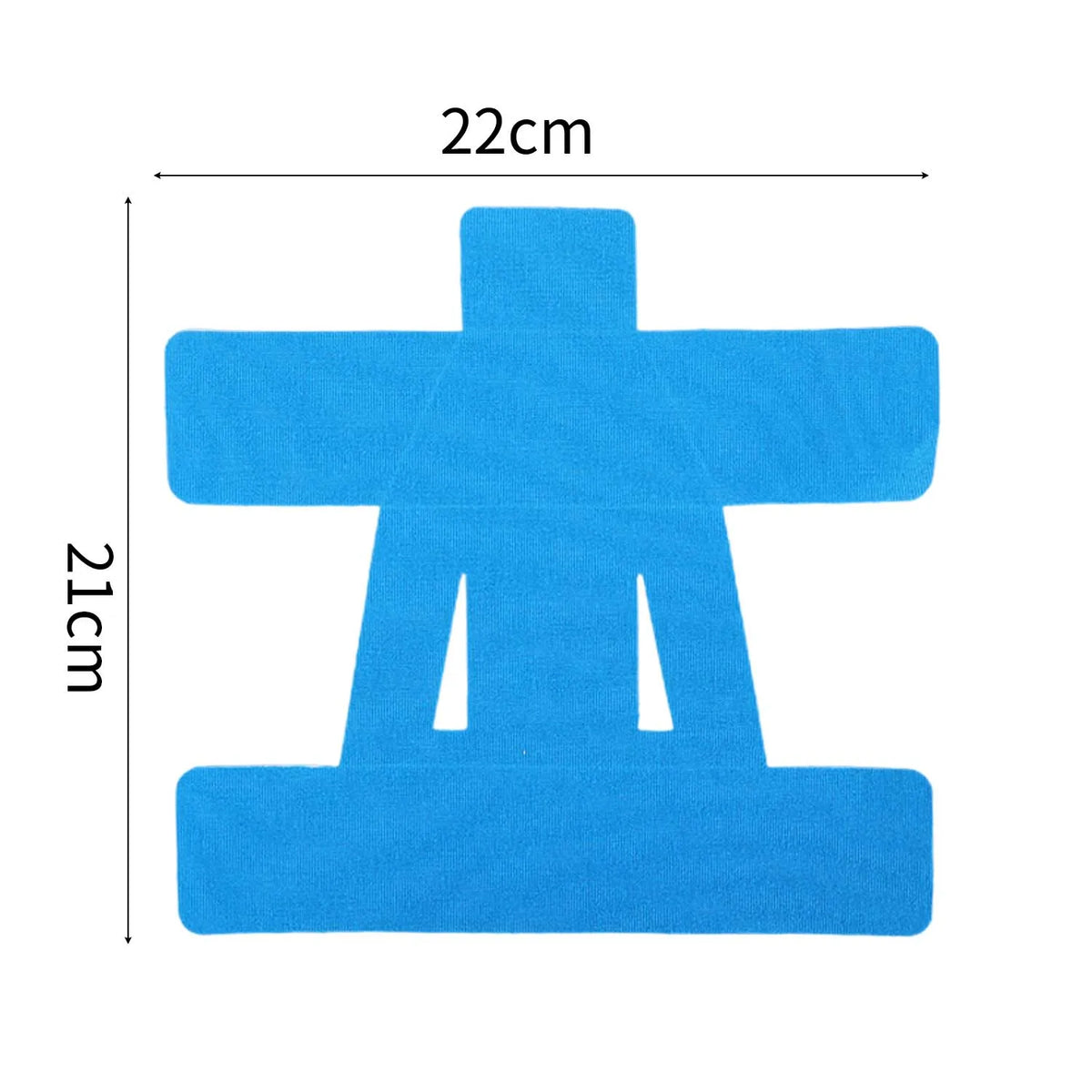 Helles blaues Kinesiotape in Kreuzform zur Sport-Schmerzlinderung.