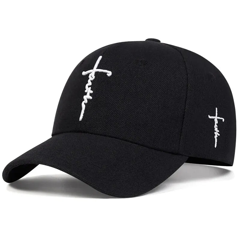 Black unisex embroidered snapback baseball cap with white text on the front