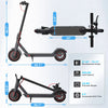 A side view of a black high-performance electric scooter for adults showing its dimensions and features.