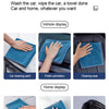 A set of multi-purpose microfiber car wash towels used for cleaning paint, upholstery, seats, windows, and hair.