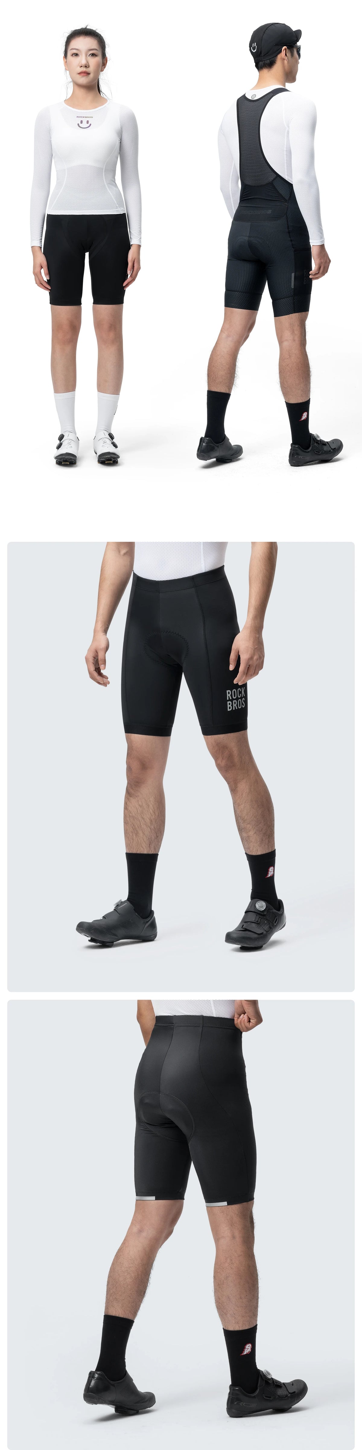 Schwarze Fahrrad-Stricksocken und Shorts bei einem männlichen Model in Ganzkörperaufnahme.