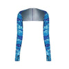 A pair of blue and black camouflage patterned UV protection arm sleeves.