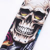A close-up of a graphic design featuring a skull with glowing yellow eyes on an ice silk arm sleeve.