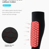A black silicone anti-collision cotton protector for the tibia, shown on a leg.