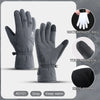 Gray waterproof touchscreen keep-warm gloves shown in various views
