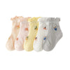 A pack of three thin summer casual baby socks in pastel colors including pink, yellow, and gray.