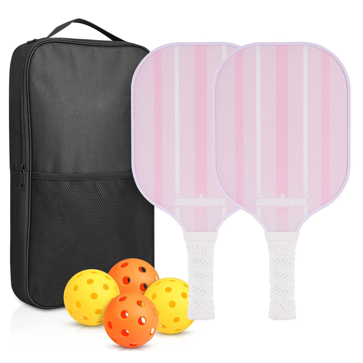 2-Piece Fiberglass Pickleball Paddle Set with 4 Balls for Beginners
