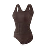 A dark brown zippered shapewear bodysuit designed for waist slimming.