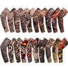 A collection of reusable stretch tattoo arm sleeves featuring various dark and colorful designs.