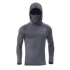 A gray men's athletic fishing hoodie with a hood and long sleeves.