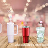 Various sizes of reusable silicone straw covers shown on white and colored tumblers.