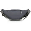 A dark gray durable nylon waist bag for men with adjustable straps and a zippered pocket.