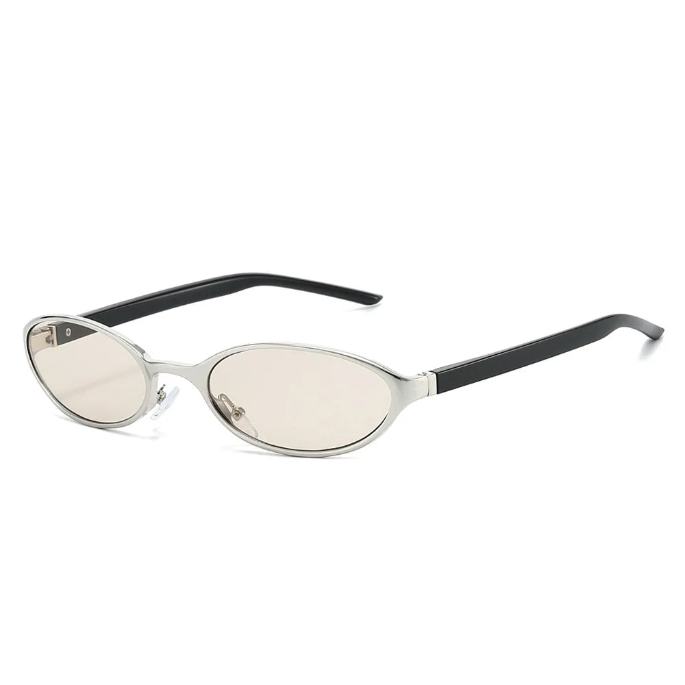 Retro Oval Sunglasses with Slim Metal Frame