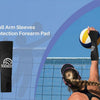 Black volleyball arm sleeves with forearm pads being worn during a volleyball game.