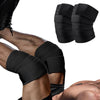 Black high-performance knee wraps shown on a leg and separate pairs for strength training
