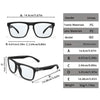 A set of photochromic square sunglasses in various sizes and colors with specifications for frame materials, lens materials, 