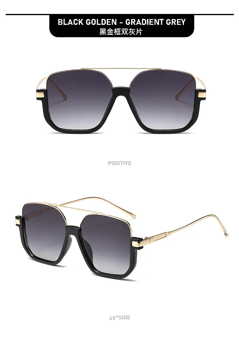 Black golden gradient grey sunglasses shown from the front and side views.