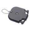A black portable golf score counter with a chain attached for carrying.
