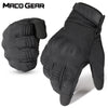 Black motorcycle riding full finger gloves shown in a close-up view