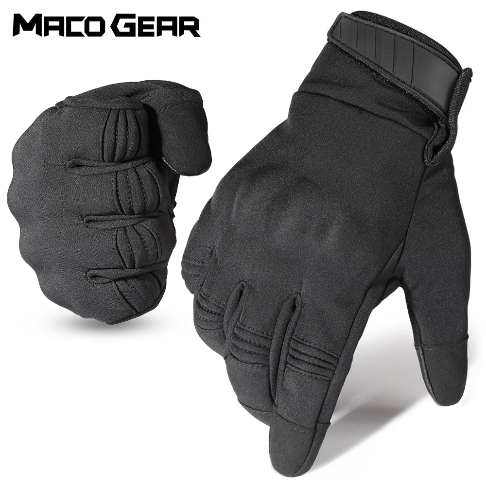 Black motorcycle riding full finger gloves shown in a close-up view