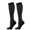 Black compression elastic socks with vertical white stripes