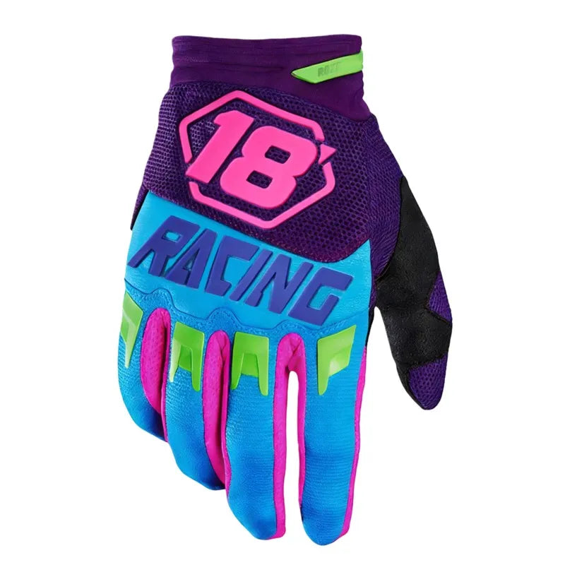 Purple and blue full finger cycling gloves for motorcycling and MTB