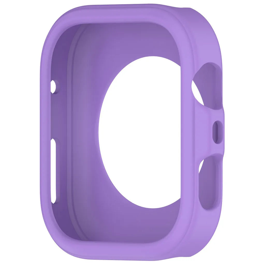 Coque de protection en silicone violette pour une Huawei Watch Fit 4 ou Pro, vue de dessus.