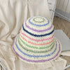 Handwoven Rainbow Stripe Straw Sun Hat with Wide Brim
