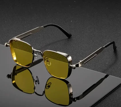 Vintage Steampunk Square Sunglasses with Metal Frame