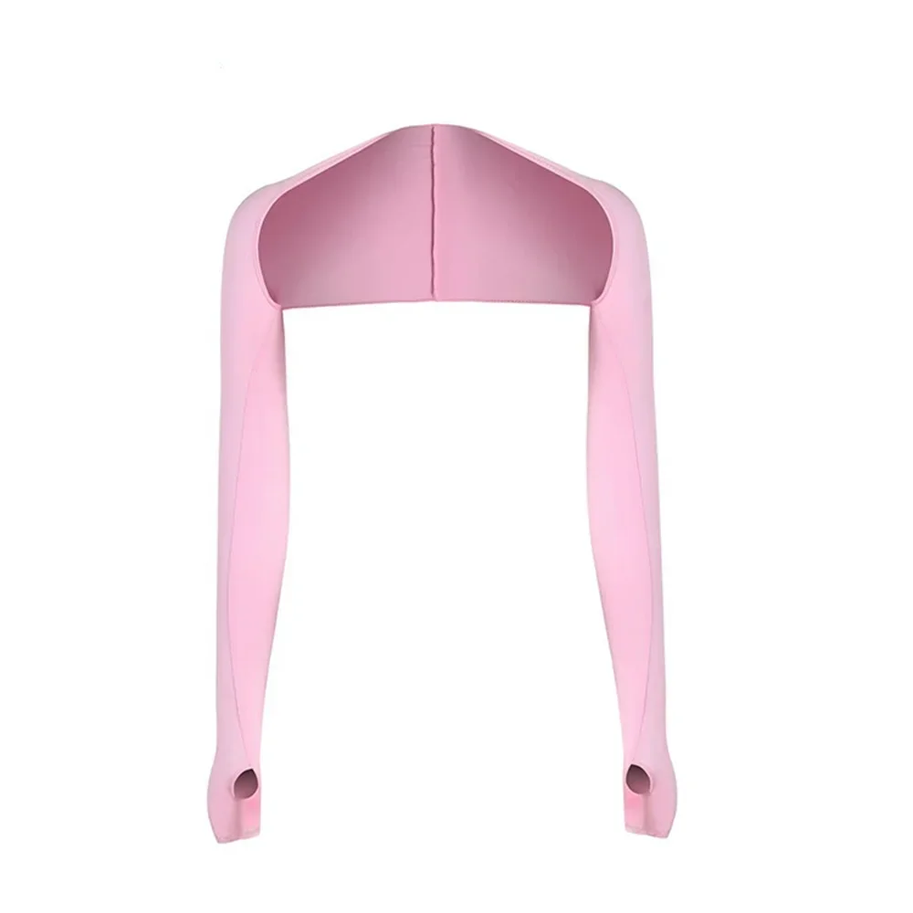 Pink ice silk sun protection arm sleeves displayed flat