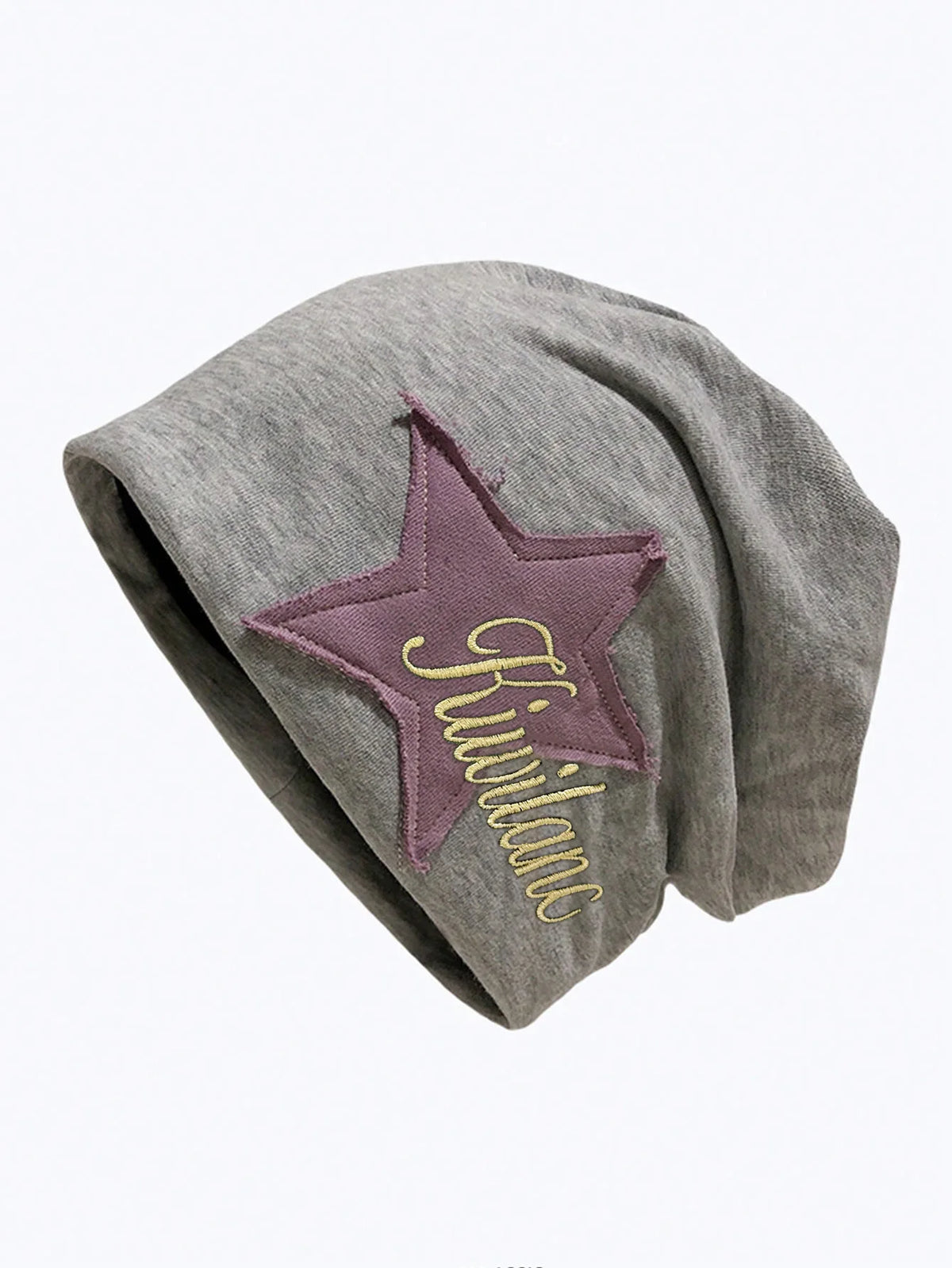Embroidered Star-Patch Beanie Hat