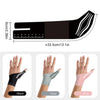 A black adjustable thumb and wrist brace shown with various color options.