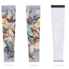 Three views of a multi-use sports arm sleeve featuring traditional Asian artwork and protective fabric.