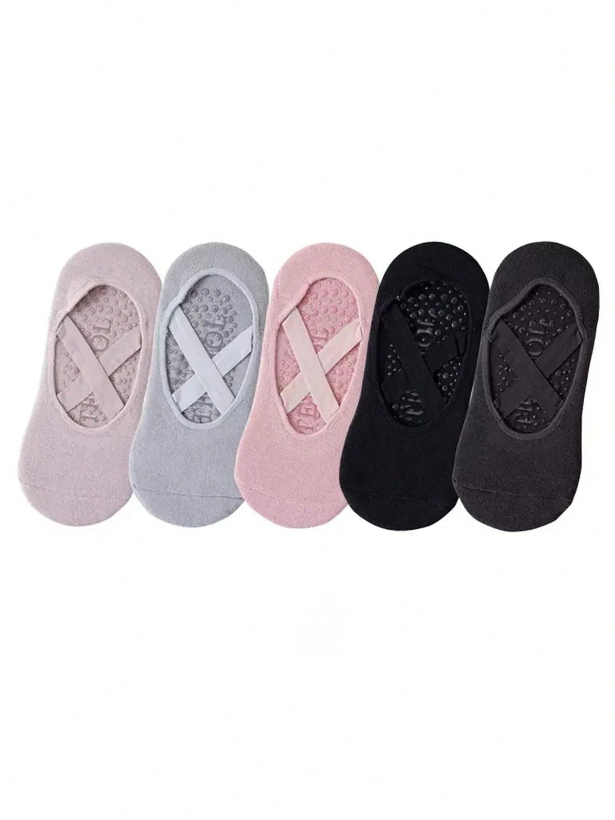 Cinco pares de calcetines deportivos de silicona antideslizantes en rosa y negro para yoga y pilates
