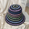 Handwoven Rainbow Stripe Straw Sun Hat with Wide Brim
