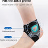 A black ankle support brace is shown fitted around an ankle bone to stabilize the joint and tendons.