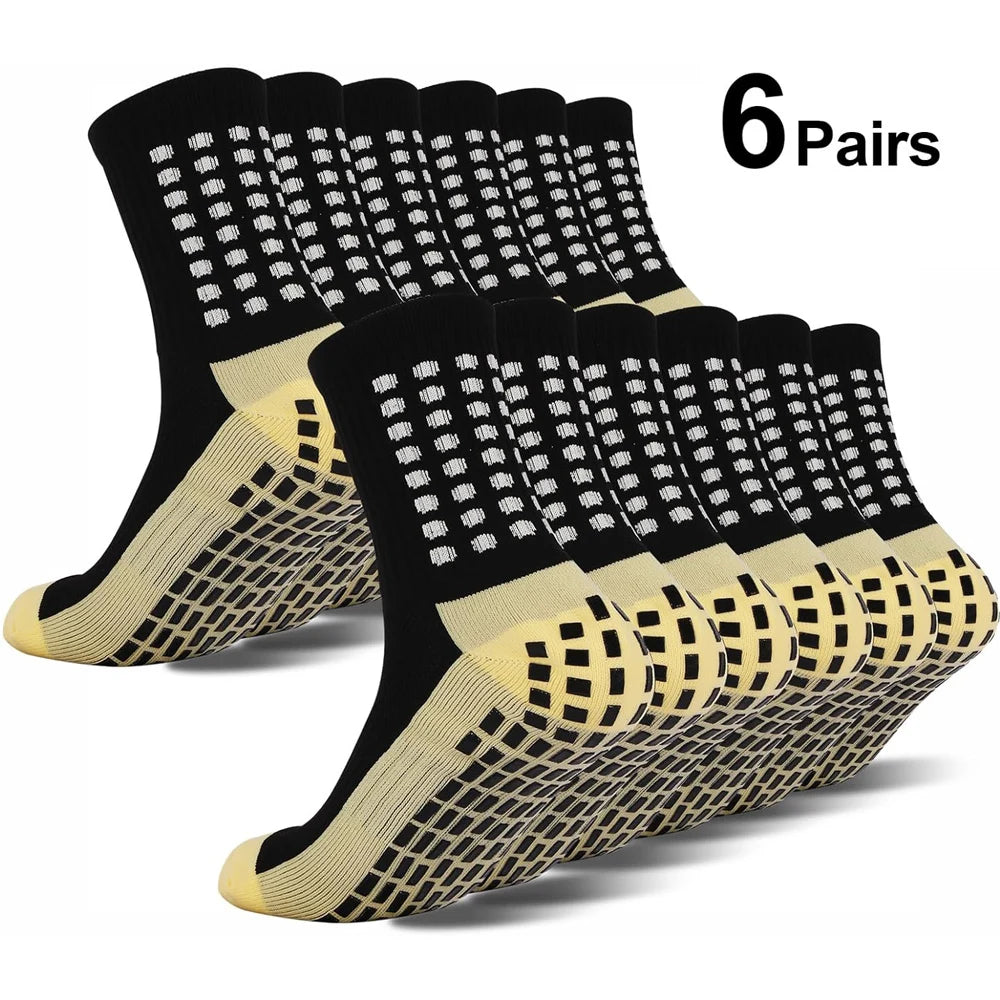 Sechs Paar schwarze und beige Grip-Socken für Sport und Athletic-Schuhe