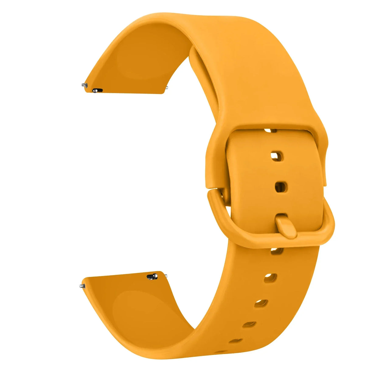 A close-up view of a yellow silicone watch strap for Huawei and Honor watches.
