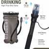 A black silicone high-flow bite valve drinking tube is shown next to a gray TPU hydration reservoir.