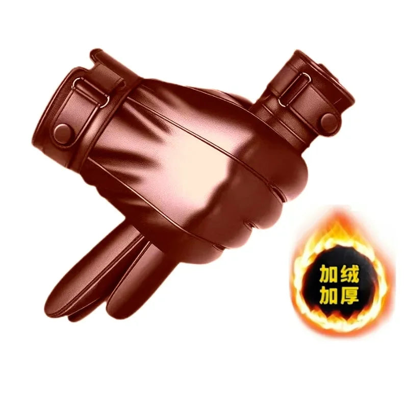 Men's Genuine Leather Touchscreen Gloves with Soft Fleece Lining
