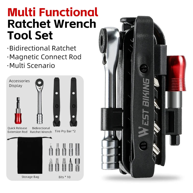 Compact 14-in-1 Ratchet Wrench Multi-Tool for Bicycles