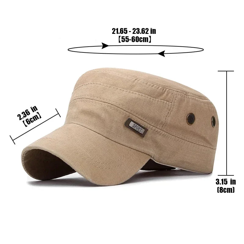 Classic Military Cadet Flat Cap – Unisex Adjustable Snapback