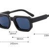 Black classic rectangle sunglasses with dark blue lenses and black frames