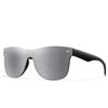 Gray frameless sport sunglasses with black arms shown against a white background
