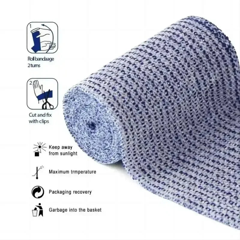 Roll bandage tape in blue with instructions for use and storage
