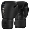 Une paire de gants de boxe en cuir PU noir vue de côté.